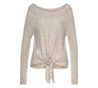 Strickpullover LASCANA, Damen, Gr. 40/42, beige (beige, meliert), Feinstrick, Obermaterial: 73% Polyacryl, 24% Polyamid, 3% Elasthan, meliert, figurumspielend hüftlang, U-Boot-Ausschnitt, Rippstrickbü