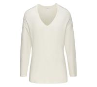 Strickpullover LASCANA, Damen, Gr. 36/38, beige (creme), Feinstrick, Obermaterial: 50% Viskose (LENZING™ ECOVERO™), 28% Polyester, 22% Polyamid, meliert, figurumspielend hüftlang, V-Ausschnitt, normal