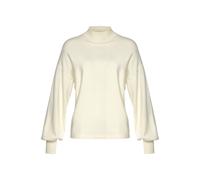 Strickpullover LASCANA, Damen, Gr. 44/46, beige (creme), Strick, Obermaterial: 50% Viskose, 25% Polyamid, 25% Polyester, unifarben, figurumspielend hüftlang, Rippstrickbündchen, Pullover, mit kleinem