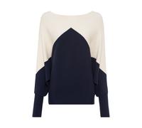 Strickpullover LASCANA, Damen, Gr. 44/46, beige (creme, marine), Strick, Obermaterial: 50% Viskose, 28% Polyester, 22% Polyamid, colorblocking, modisch, figurumspielend hüftlang, Rundhals, Langarm ext