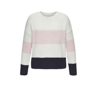 Strickpullover LASCANA, Damen, Gr. 32/34, weiß (creme, rosé, nachtblau), Strick, Obermaterial: 100% Polyester, gestreift, modisch, figurumspielend hüftlang, Rundhals, Langarm, Pullover, mit modischen