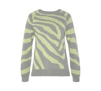 Strickpullover LASCANA, Damen, Gr. 44/46, grau (grau, limone), Strick, Obermaterial: 50% Baumwolle, 50% Polyacryl, animal-print, casual, figurumspielend hüftlang, Rundhals, Langarm Rippstrickbündchen,