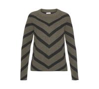 Strickpullover LASCANA, Damen, Gr. 36/38, schwarz (khaki, schwarz), Strick, Obermaterial: 70% Polyacryl, 30% Polyamid, unifarben mit Farbeinsatz, modisch, figurumspielend hüftlang, Rundhals, Langarm,