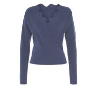 Strickpullover LASCANA Gr. 32/34, blau (marine) Damen Pullover V-Pullover mit Wellenkante, modischer Damenpullover besonderem Ausschnitt (76200802-32)