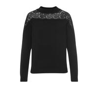 Strickpullover LASCANA Gr. 40/42, schwarz Damen Pullover Feinstrickpullover mit Spitzeneinsatz Bestseller (43383211-40)