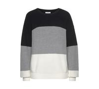 Strickpullover LASCANA, Damen, Gr. 40/42, schwarz-weiß (schwarz, grau, creme), Strick, Obermaterial: 50% Baumwolle, 50% Polyacryl, colorblocking, figurumspielend hüftlang, Rundhals, Rippstrickbündchen