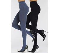 LASCANA Strickstrumpfhose Damen 1x jeans meliert, 1x schwarz Gr.32/34