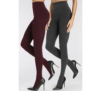 Strickstrumpfhose LASCANA Gr. 32/34, rot (1x pflaume, 1x anthrazit) Damen Strumpfhosen Strickstrumpfhosen aus trageangenehmer Baumwollmischung (83920237-32)