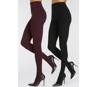 LASCANA Strickstrumpfhose Damen 1x schwarz, 1x pflaume Gr.36/38