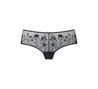 Stringpanty LASCANA "Maria", Damen, Gr. 52/54, schwarz (uni schwarz), Mesh, Obermaterial: 76% Polyamid, 21% Polyester, 3% Elasthan, figurbetont, Unterhosen, mit bunten Blumen aus Stickereispitze (4870