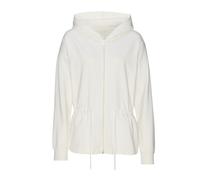 Sweatjacke LASCANA, Damen, Gr. 36/38, beige (ecru), angeraute Sweatware, Obermaterial: 50% Baumwolle, 50% Polyester, unifarben, casual, bequem hüftlang, Langarm Rippbündchen, Sweatjacken Homewear Ober