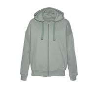 Sweatjacke LASCANA Gr. 44/46, blau (graublau) Damen Sweatjacken aus organischer Baumwolle (78158800-44)