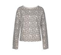 Sweatshirt LASCANA, Damen, Gr. 36/38, beige (beige, schwarz), Sweatware, Obermaterial: 60% Baumwolle, 40% Polyester, gemustert, bedruckt, casual, bequem kurz, Rundhals, Langarm, Sweatshirts, Langarmsh