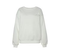 Sweatshirt LASCANA "-Pullover" Gr. 32/34, beige (creme) Damen Sweatshirts mit seitlichem Rippeinsatz und Logo-Print (31360205-32)
