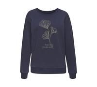 Sweatshirt LASCANA, Damen, Gr. 48/50, marine, Sweatware, Obermaterial: 60% Baumwolle, 40% Polyester, bedruckt, unifarben, hüftlang, Rundhals, Rippbündchen, Sweatshirts Sweatshirt, mit glänzenden Druck