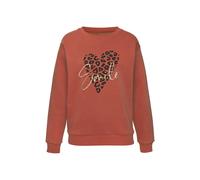 Sweatshirt LASCANA, Damen, Gr. 36/38, rot (rotbraun), Obermaterial: 60% Baumwolle, 40% Polyester, unifarben, bedruckt, casual, loose fit hüftlang, Rundhals, Sweatshirts, Loungehirt mit Herz-Leo-Druck,