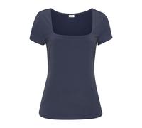 T-Shirt LASCANA, Damen, Gr. 44/46, blau (rauchblau), Jersey, Obermaterial: 95% Polyester, 5% Elasthan, unifarben, modisch, figurbetont hüftlang, eckiger Ausschnitt, Kurzarm eng, Shirts, aus bügelfreie