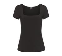 T-Shirt LASCANA, Damen, Gr. 40/42, schwarz, Jersey, Obermaterial: 95% Polyester, 5% Elasthan, unifarben, modisch, figurbetont hüftlang, eckiger Ausschnitt, Kurzarm eng, Shirts, aus bügelfreiem Materia