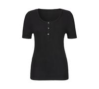 T-Shirt LASCANA "mit kurzer Knopfleiste", Damen, Gr. 48/50, schwarz, Rippware, Obermaterial: 95% Viskose, 5% Elasthan, unifarben, bequem normal, Rundhals, Shirts T-Shirt, aus luftiger Viskose-Ripp-Qua