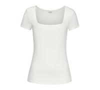 T-Shirt LASCANA, Damen, Gr. 40/42, weiß, Jersey, Obermaterial: 95% Polyester, 5% Elasthan, unifarben, modisch, figurbetont hüftlang, eckiger Ausschnitt, Kurzarm eng, Shirts, aus bügelfreiem Material, 