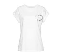 T-Shirt LASCANA "BLUE SEASCAPE FLORAL", Damen, Gr. 44/46, weiß, Single Jersey, Obermaterial: 100% Baumwolle, unifarben, sportlich, figurumspielend hüftlang, Rundhals, Kurzarm Aufschlag, Shirts, mit gl