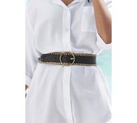 Taillengürtel LASCANA "Stretchgürtel, Bauchgürtel, Schmuckgürtel, Gürtel für Kleid & Overall", Damen, Gr. 75, schwarz (schwarz, beige), Kunstfaser, mehrfarbig, Gürtel, in moderner Bast-Optik mit Shapi