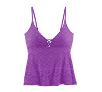 Tankini-Top LASCANA "Omara", Damen, Gr. 36, Cup A/B, lila, Microfaser, Recycling-Polyamid, unifarben, modisch, Bikini-Oberteile, mit Lochstickerei (72422168-36) lila