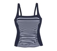 Tankini-Top LASCANA "Myst", Damen, Gr. 48, Cup F, blau (marine, weiß), Recycling-Polyamid, gestreift, Bikini-Oberteile, mit platziertem Streifen-Design, Topseller (96839308-48) marine, weiß