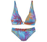Triangel-Bikini LASCANA, Damen, Gr. 36, Cup A/B, blau (blau bedruckt), Obermaterial: 86% Polyamid, 14% Elasthan. Futter: 100% Polyamid, bedruckt, Bikini-Sets Triangel-Bikini, mit kleinem goldfarbenem 