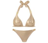 Triangel-Bikini LASCANA "Rio", Damen, Gr. 42, Cup A/B, gold, Obermaterial: 84% Polyester, 16% Elasthan. Futter: 92% Polyester, 8% Elasthan, glänzend, Bikini-Sets Triangel-Bikini, mit goldfarbenen Zier