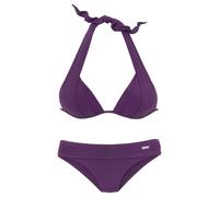 Triangel-Bikini LASCANA, Damen, Gr. 34, Cup A, lila, Polyamid, unifarben, Bikini-Sets Triangel-Bikini, im Nacken zu binden, wattierte Cups, mit eingearbeiteten Kissen (727062-34) lila