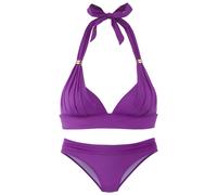 Triangel-Bikini LASCANA "Toni", Damen, Gr. 40, Cup A, lila, Microfaser, Recycling-Polyamid, Bikini-Sets, mit goldfarbenen Accessoires (31853123-40) lila