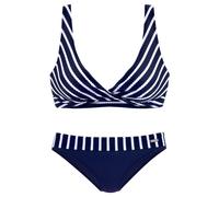 Triangel-Bikini LASCANA, Gr. 40, Cup C, blau (marine, weiß), Polyamid, gestreift, Bikini-Sets Triangel-Bikini, in Wickeloptik (17234658-40) marine, weiß