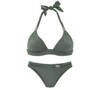 Triangel-Bikini LASCANA, Damen, Gr. 34, Cup A, blau (olive), Obermaterial: 86% Polyamid, 14% Elasthan. Futter: 100% Polyamid. Wattierung: 100% Polyester, unifarben, Bikini-Sets Triangel-Bikini, mit De