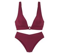 Triangel-Bikini LASCANA, Damen, Gr. 42, Cup A/B, blau (rot), Recycling-Polyamid, unifarben, Bikini-Sets Triangel-Bikini, mit Zierdetail im Ausschnitt (86980961-42) rot