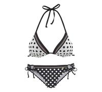 Triangel-Bikini LASCANA, Damen, Gr. 38, Cup A/B, schwarz (schwarz, creme), Recycling-Polyamid, gepunktet, Bikini-Sets Triangel-Bikini, mit süßen Tupfen (21364306-38) schwarz, creme