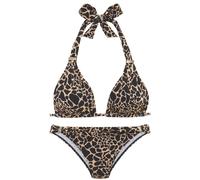 Triangel-Bikini LASCANA "Zaba", Damen, Gr. 44, Cup C/D, schwarz (schwarz, gold), Recycling-Polyamid, Animalprint, Bikini-Sets, Goldfarbene Zieraccessoires an Top und Hose (95966109-44) schwarz, gold
