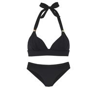 Triangel-Bikini LASCANA "Toni", Damen, Gr. 34, Cup B, schwarz, Microfaser, Recycling-Polyamid, unifarben, Bikini-Sets Triangel-Bikini, mit goldfarbenen Accessoires (13839003-34) schwarz