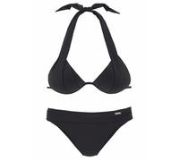 Triangel-Bikini LASCANA, Damen, Gr. 36, Cup B, schwarz, Polyamid, unifarben, Bikini-Sets Triangel-Bikini, im Nacken zu binden, wattierte Cups, mit eingearbeiteten Kissen (727101-36) schwarz