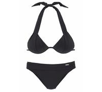 Triangel-Bikini LASCANA, Damen, Gr. 38, Cup A, schwarz, Polyamid, unifarben, Bikini-Sets Triangel-Bikini, im Nacken zu binden, wattierte Cups, mit eingearbeiteten Kissen (727056-38) schwarz