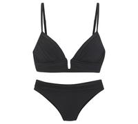 Triangel-Bikini LASCANA, Damen, Gr. 40, Cup A/B, schwarz, Recycling-Polyamid, Bikini-Sets Triangel-Bikini, mit modischer Zierschnalle (52283735-40) schwarz