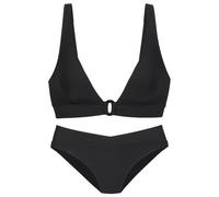 Triangel-Bikini LASCANA, Damen, Gr. 40, Cup C/D, blau (schwarz), Recycling-Polyamid, unifarben, Bikini-Sets Triangel-Bikini, mit Zierdetail im Ausschnitt (72159604-40) schwarz