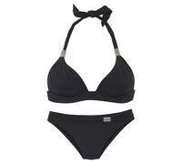 Triangel-Bikini LASCANA, Damen, Gr. 42, Cup C, blau (schwarz), Obermaterial: 86% Polyamid, 14% Elasthan. Futter: 100% Polyamid. Wattierung: 100% Polyester, unifarben, Bikini-Sets Triangel-Bikini, mit