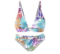 Triangel-Bikini LASCANA, Damen, Gr. 40, Cup C/D, weiß (weiß bedruckt), Obermaterial: 86% Polyamid, 14% Elasthan. Futter: 100% Polyamid, bedruckt, Bikini-Sets Triangel-Bikini, mit kleinem goldfarbenem