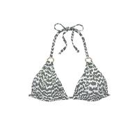 Triangel-Bikini-Top LASCANA "Sansa", Damen, Gr. 34, Cup A/B, grün (oliv, bedruckt), Recycling-Polyamid, bedruckt, Bikini-Oberteile, mit goldfarbenen Zierringen (51296265-34) oliv, bedruckt