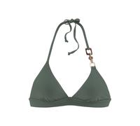 Triangel-Bikini-Top LASCANA "Yves", Damen, Gr. 34, Cup C/D, grün (oliv), Recycling-Polyamid, unifarben, Bikini-Oberteile, mit edlen Zieraccessoires (85425635-34) oliv
