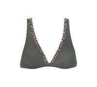 Triangel-Bikini-Top LASCANA "Adelin", Damen, Gr. 34, Cup C/D, grün (oliv, leo), Recycling-Polyamid, Animalprint, unifarben, Bikini-Oberteile, mit bedruckten Einsätzen (79547224-34) oliv, leo