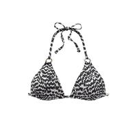 Triangel-Bikini-Top LASCANA "Clara", Damen, Gr. 34, Cup C/D, beige (schwarz, creme), Polyamid, bedruckt, Bikini-Oberteile, mit goldfarbenen Ringen (78161141-34) schwarz, creme