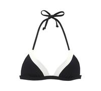 Triangel-Bikini-Top LASCANA "Chic", Damen, Gr. 36, Cup C/D, schwarz, creme, Recycling-Polyamid, Strukturmuster, kontrastfarbene Details, Bikini-Oberteile, aus eleganter Strukturware (37998806-36) schw