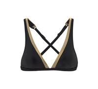 Triangel-Bikini-Top LASCANA "Elodie", Damen, Gr. 42, Cup C/D, gold (schwarz, goldfarben), Recycling-Polyamid, unifarben mit Farbeinsatz, Bikini-Oberteile, mit trendigem Materialeinsatz (57579147-42) s